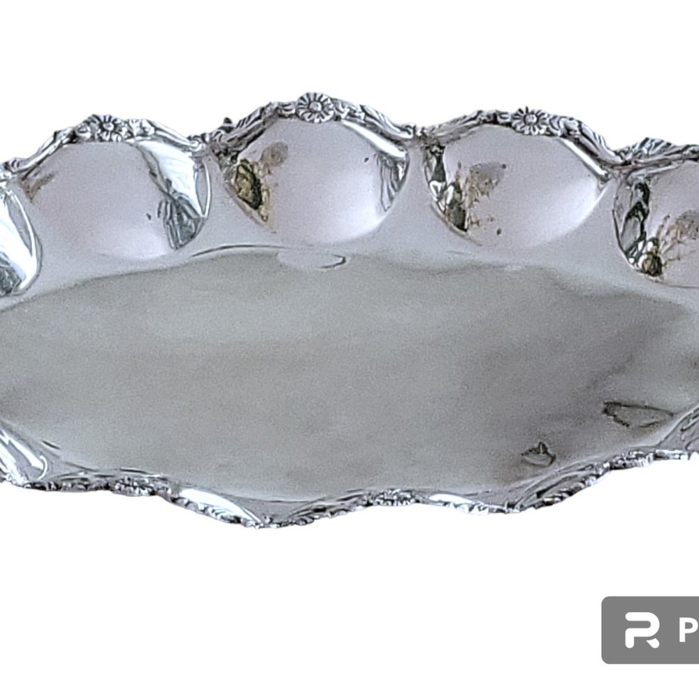 🔥Vintage 900 Sterling Silver Oblong Platter Tray 12x16” Lobed Floral Rim 24oz🔥 - Picture 7 of 11
